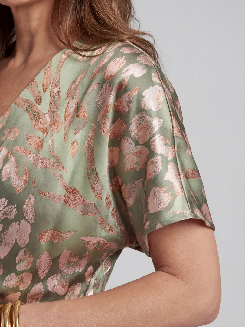 VIVETTE | ABITO MIDI CON STAMPA ASTRATTA E VITA INCROCIATA