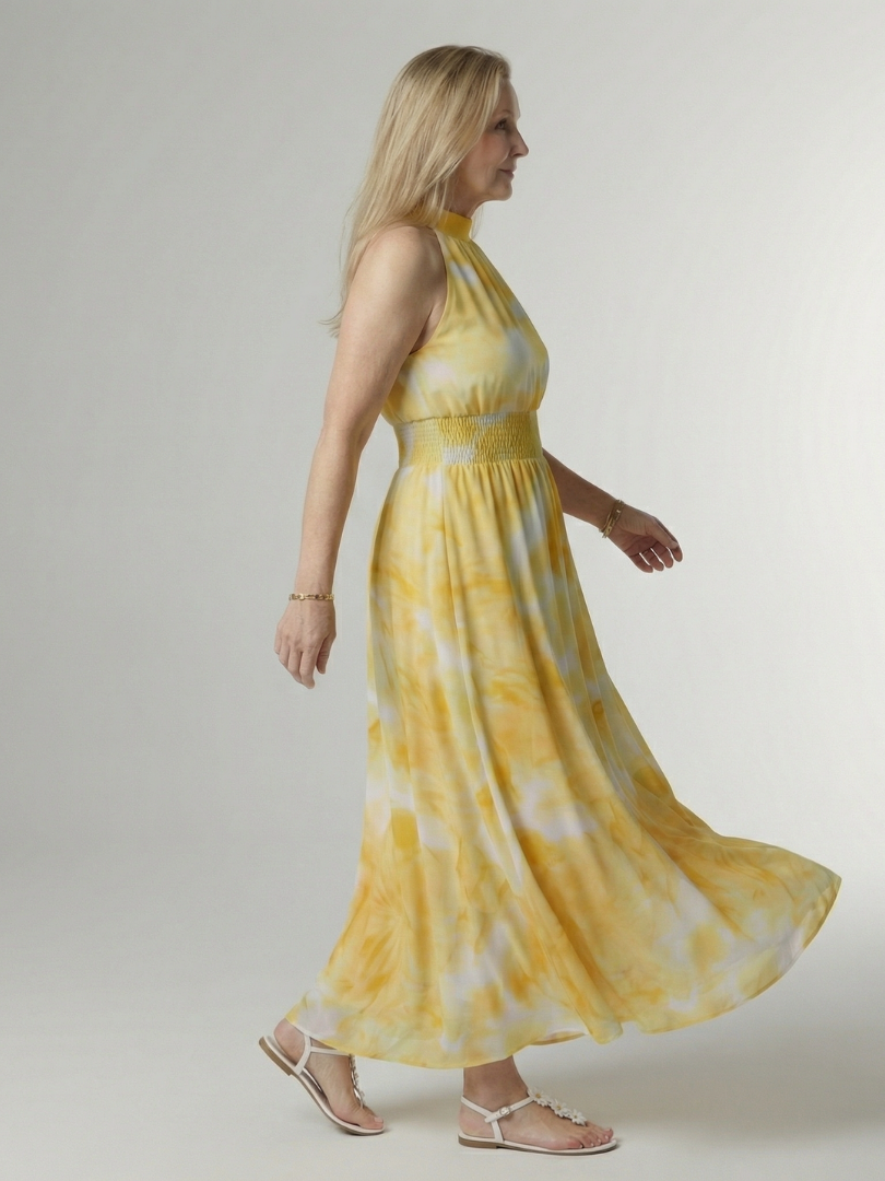 SYLIN | ABITO MIDI CON SCOLLO ALL'AMERICANA E ARRICCIATURA