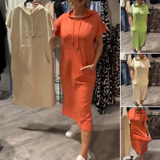 BEVERLEY | ABITO MIDI CASUAL A MANICHE CORTE CON CAPPUCCIO E TASCHE