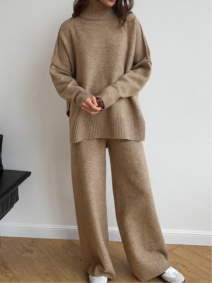 AMELIA | SET MAGLIONE A COLLO ALTO E PANTALONI IN MAGLIA SPESSA CASUAL E AMPI