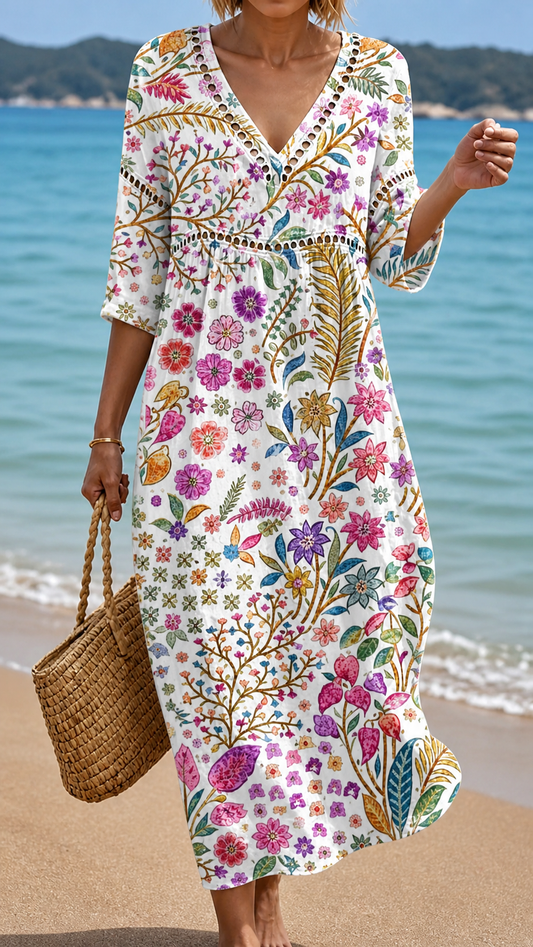 HOLLY | ABITO MIDI MORBIDO CON ELEGANTE FANTASIA FLOREALE MULTICOLOR