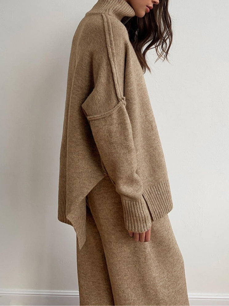 AMELIA | SET MAGLIONE A COLLO ALTO E PANTALONI IN MAGLIA SPESSA CASUAL E AMPI