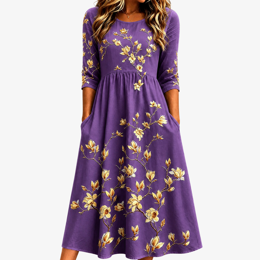 EVELYN | ABITO MIDI A PORTAFOGLIO GOLDEN MAGNOLIA CHARM