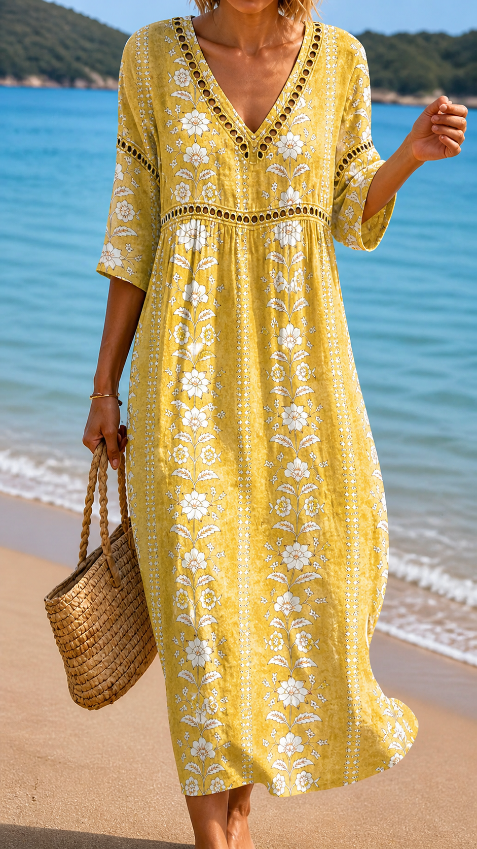 BETHANY | ABITO MIDI A FIORI GIALLO CHIARO