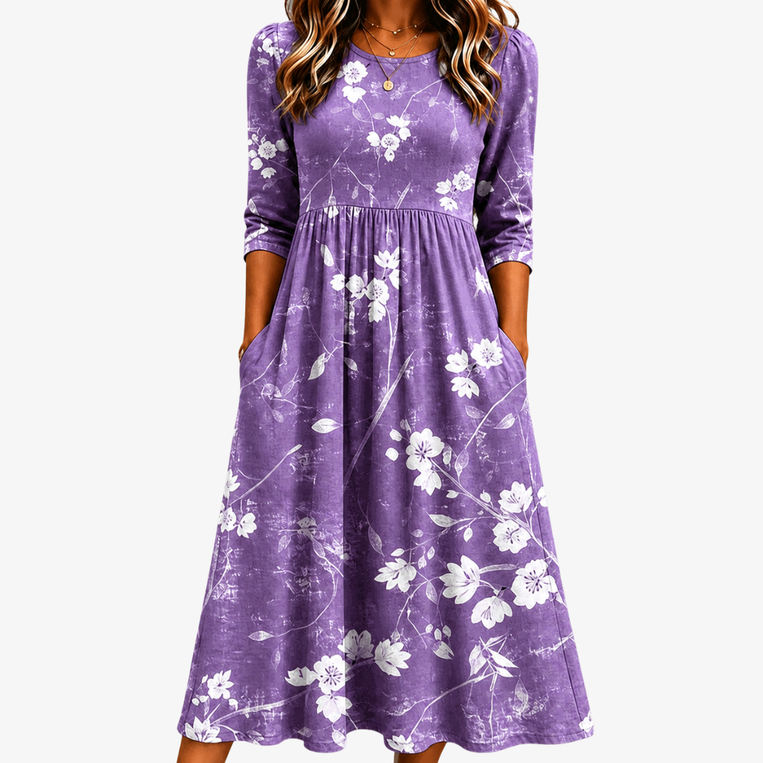 VIOLA | VESTITO MIDI COMFORT CON TASCHE LAVENDER BLOOM