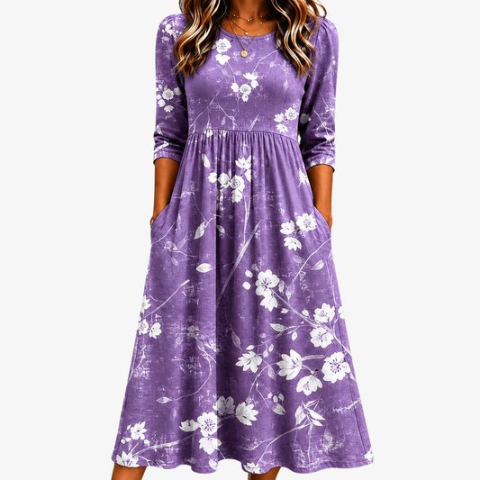 VIOLA | VESTITO MIDI COMFORT CON TASCHE LAVENDER BLOOM