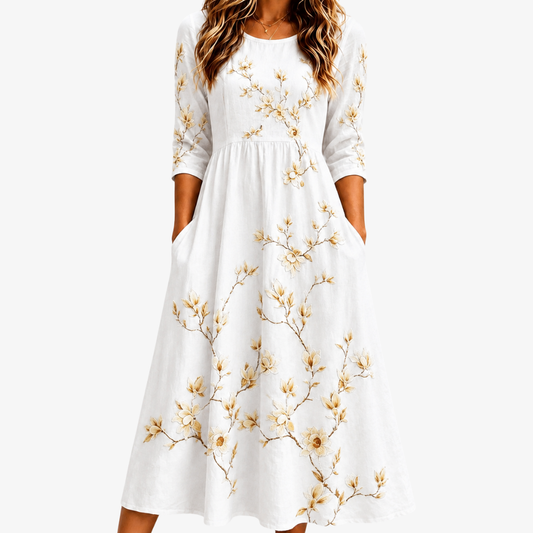VIVIENNE | ABITO MIDI A PORTAFOGLIO IVORY BLOSSOM GRACE