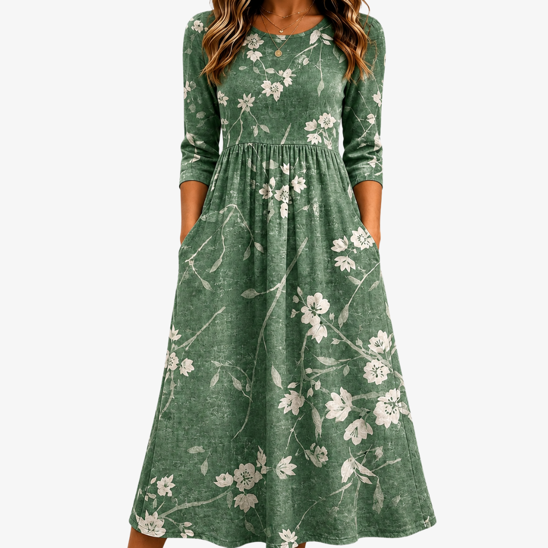 FLORA | ABITO MIDI A POCKET RILASSATO EVERGREEN BLOOM