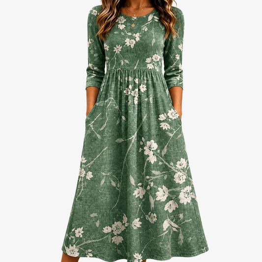 FLORA | ABITO MIDI A POCKET RILASSATO EVERGREEN BLOOM