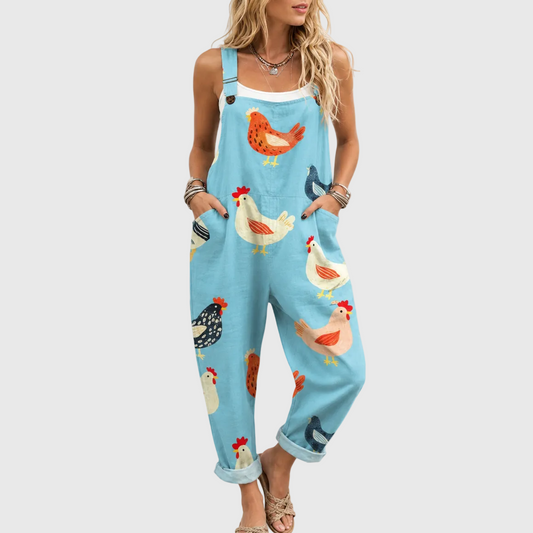 TUTA BLU CASUAL CON STAMPA DI GALLINE