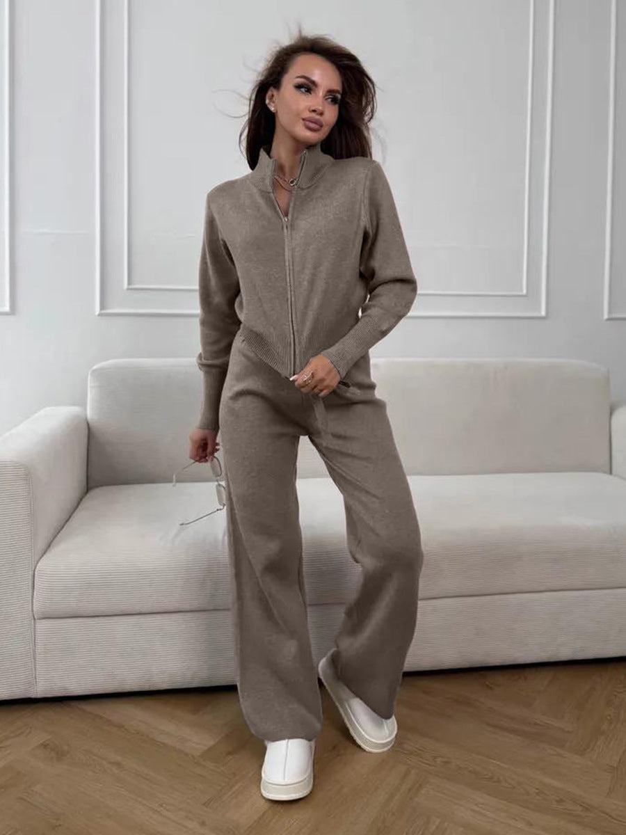 ISLA | COMPLETO IN MAGLIA 2 PEZZI – PANTALONI GAMBA AMPIA CON COULISSE E GIACCA CON ZIP
