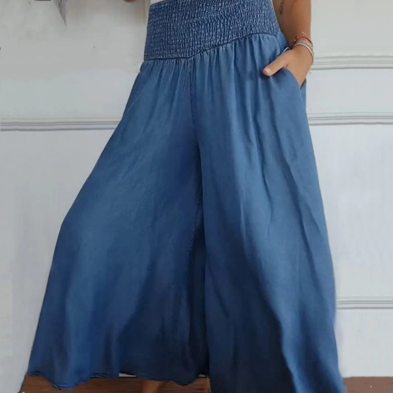 BLYTHE | PANTALONI IN DENIM A GAMBA LARGA E VITA ALTA CON ARRICCIATURA