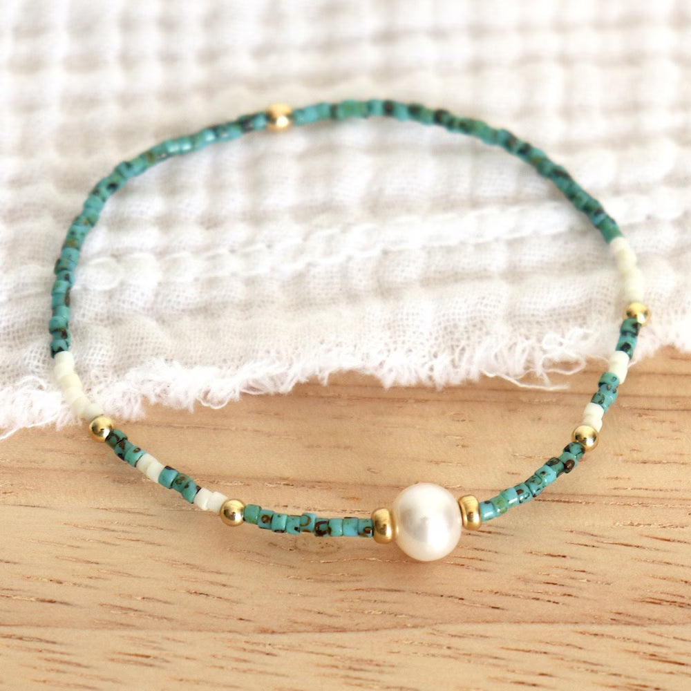 TESSA | BRACCIALETTO MINIMAL CON TURCHESE E PERLA