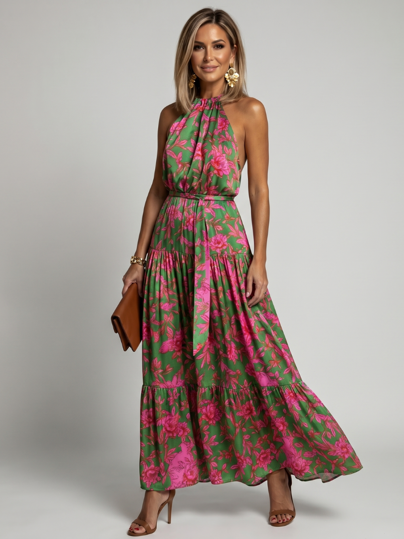 ROWEN | ABITO MIDI CON SCOLLO ALL'AMERICANA E DRAPPEGGI