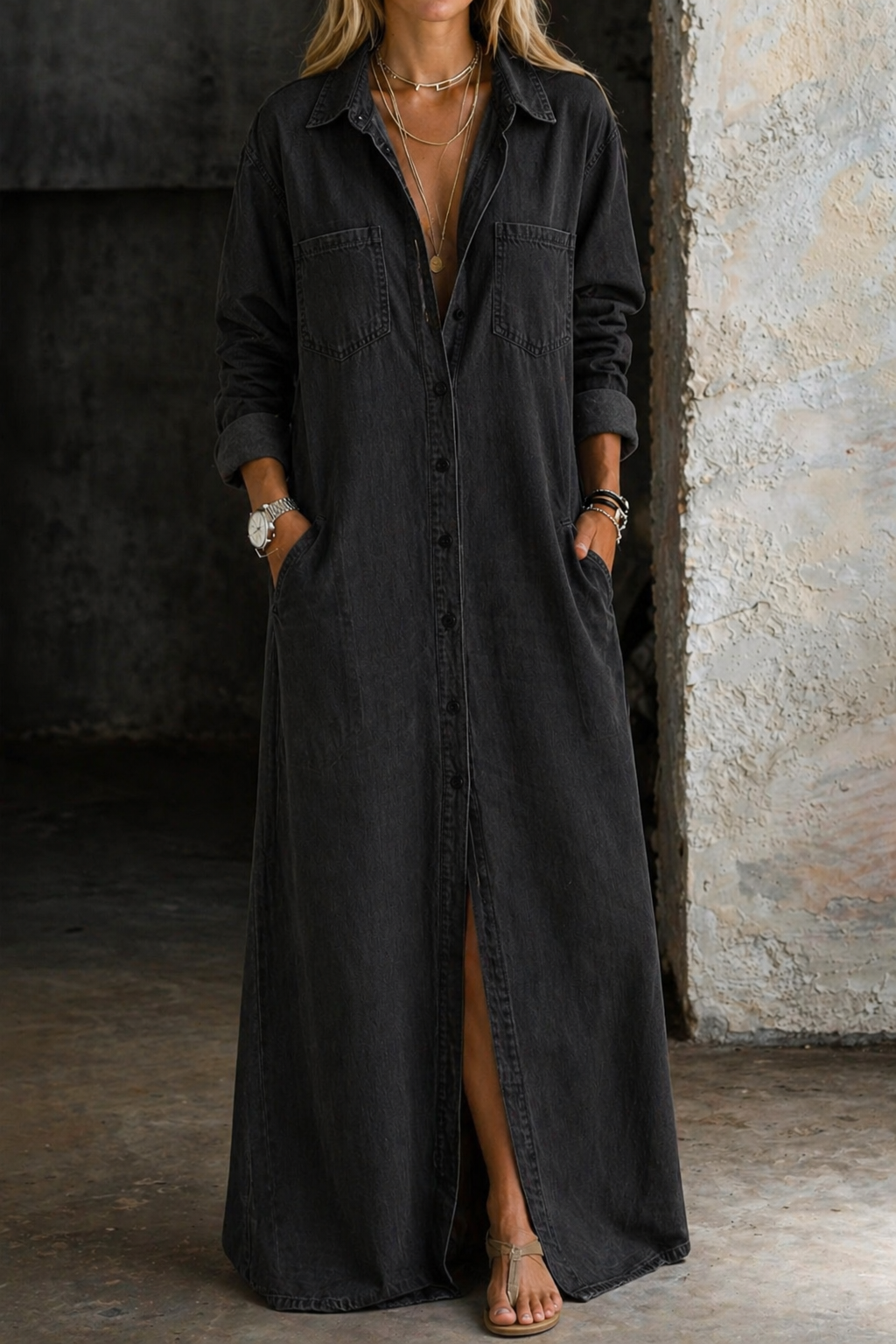 THEODORA | ABITO IN DENIM CON BOTTONI