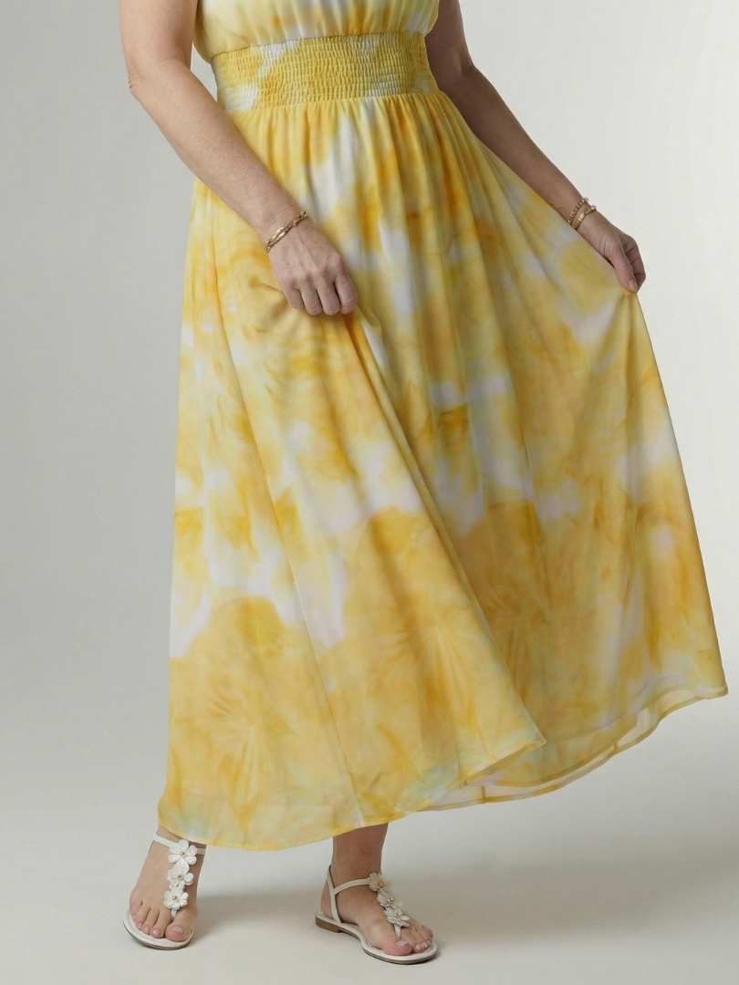 SYLIN | ABITO MIDI CON SCOLLO ALL'AMERICANA E ARRICCIATURA