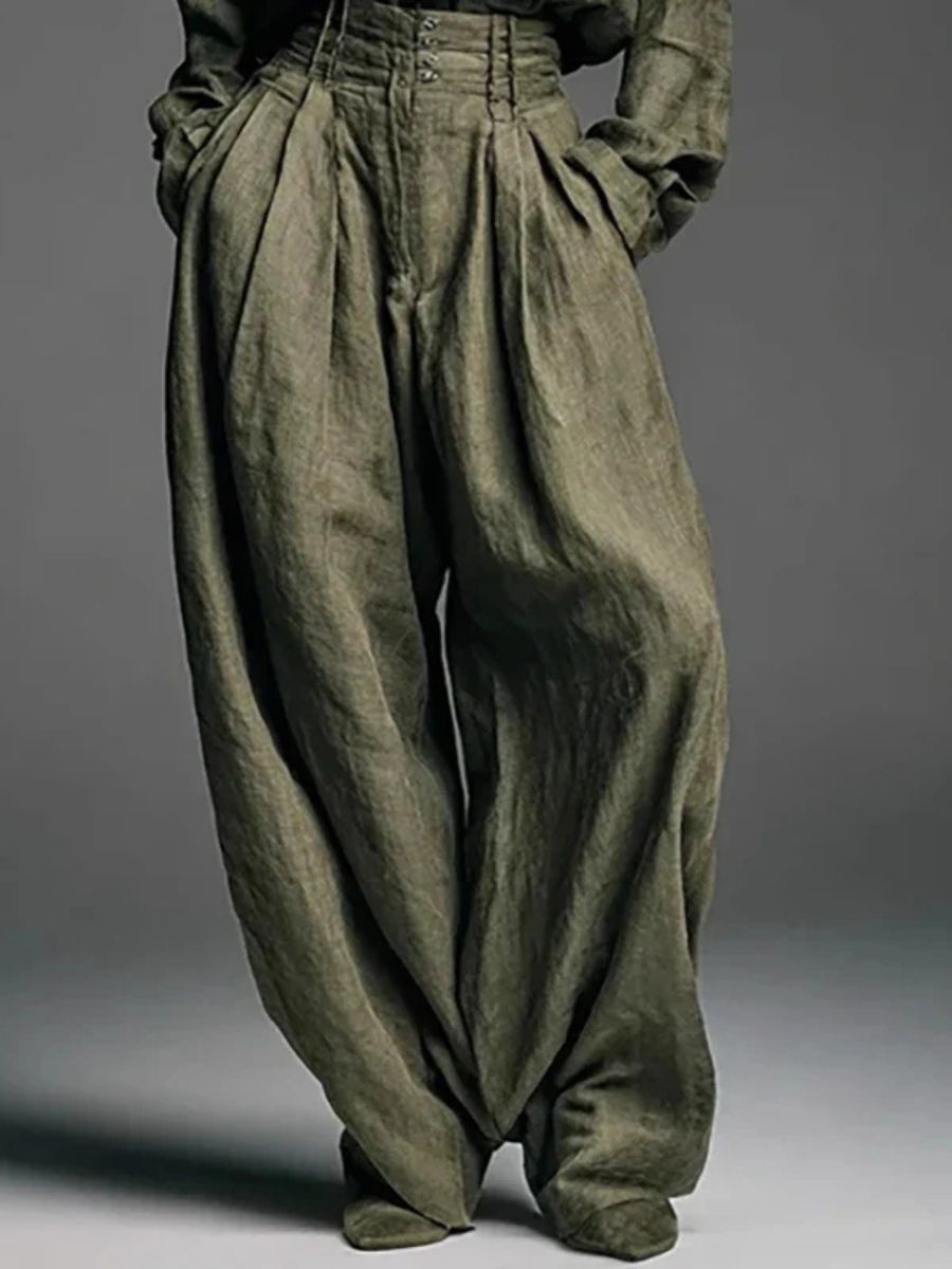 POPPY | COMPLETO COMPOSTO DA CAMICIA CON REVERS IN MISTO LINO E PANTALONI A GAMBA LARGA A VITA ALTA