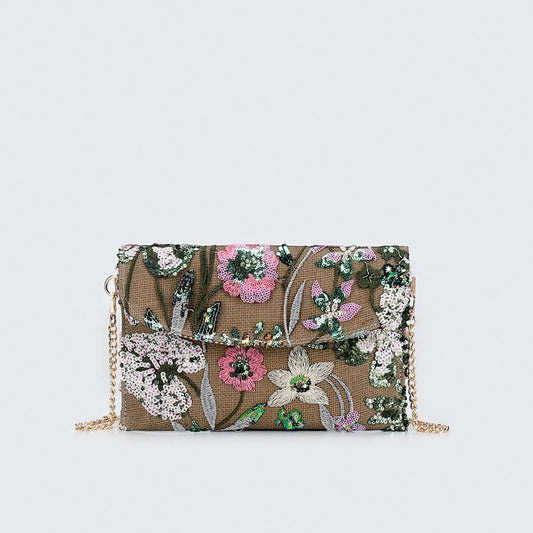 MEADOWBLOOM | BORSA A TRACOLLA A POCHETTE CON PAILLETTES BOTANICHE