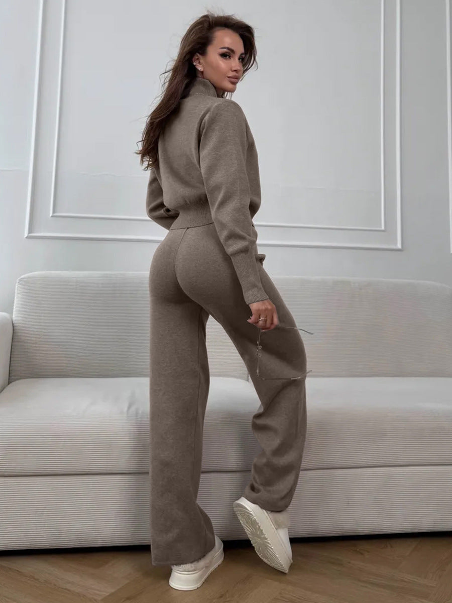 ISLA | COMPLETO IN MAGLIA 2 PEZZI – PANTALONI GAMBA AMPIA CON COULISSE E GIACCA CON ZIP
