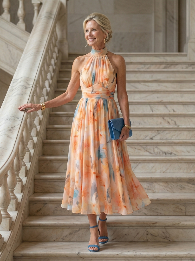ELIN | ABITO MIDI CON SCOLLO ALL'AMERICANA MORBIDO
