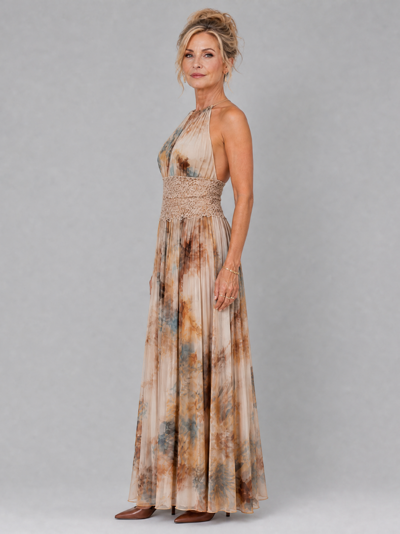 ELAVENUE | ABITO LUNGO CON SCOLLO ALL'AMERICANA E VITA IN PIZZO