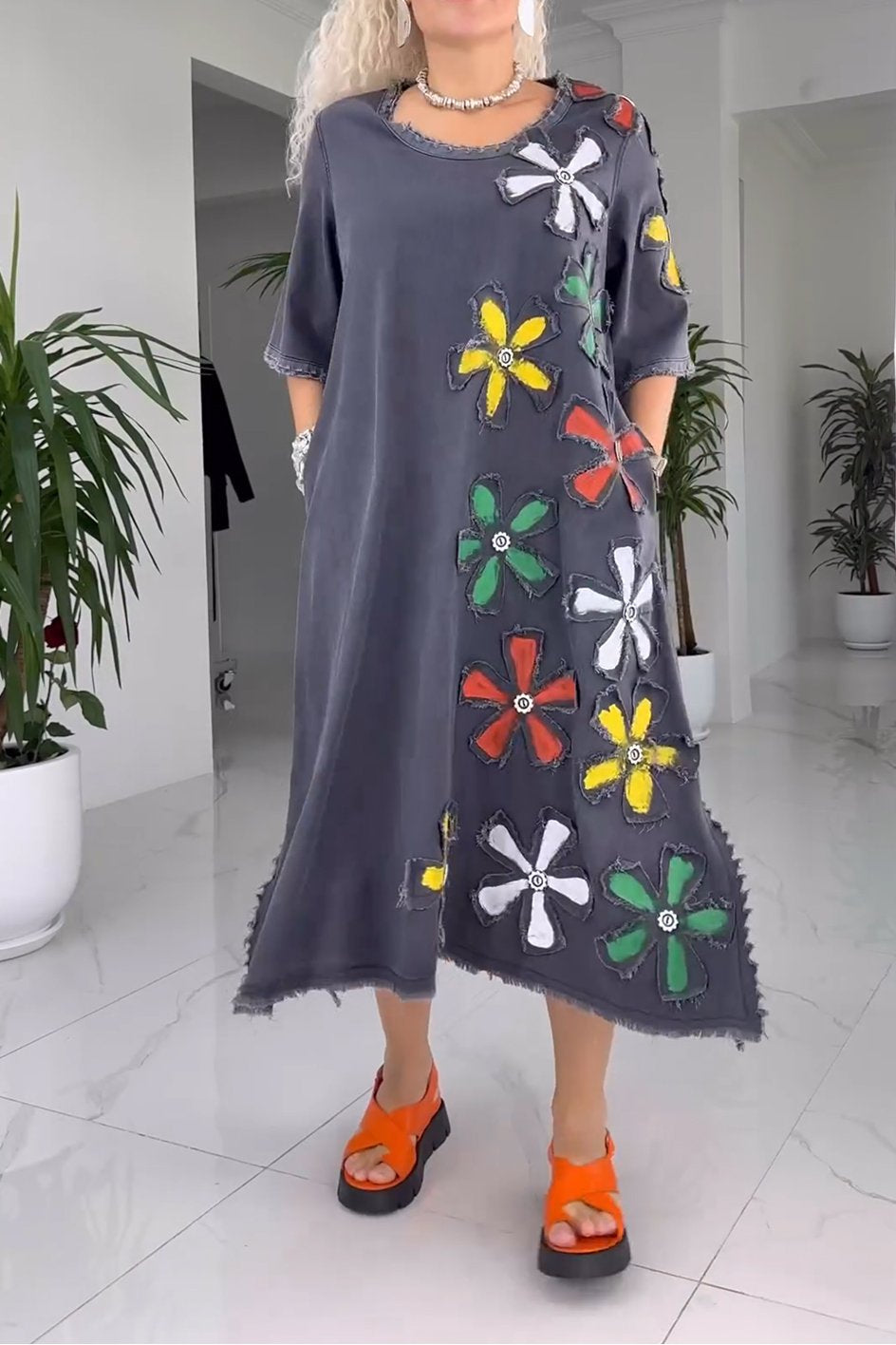 SYLVIE | ABITO LUNGO FLOREALE IN DENIM