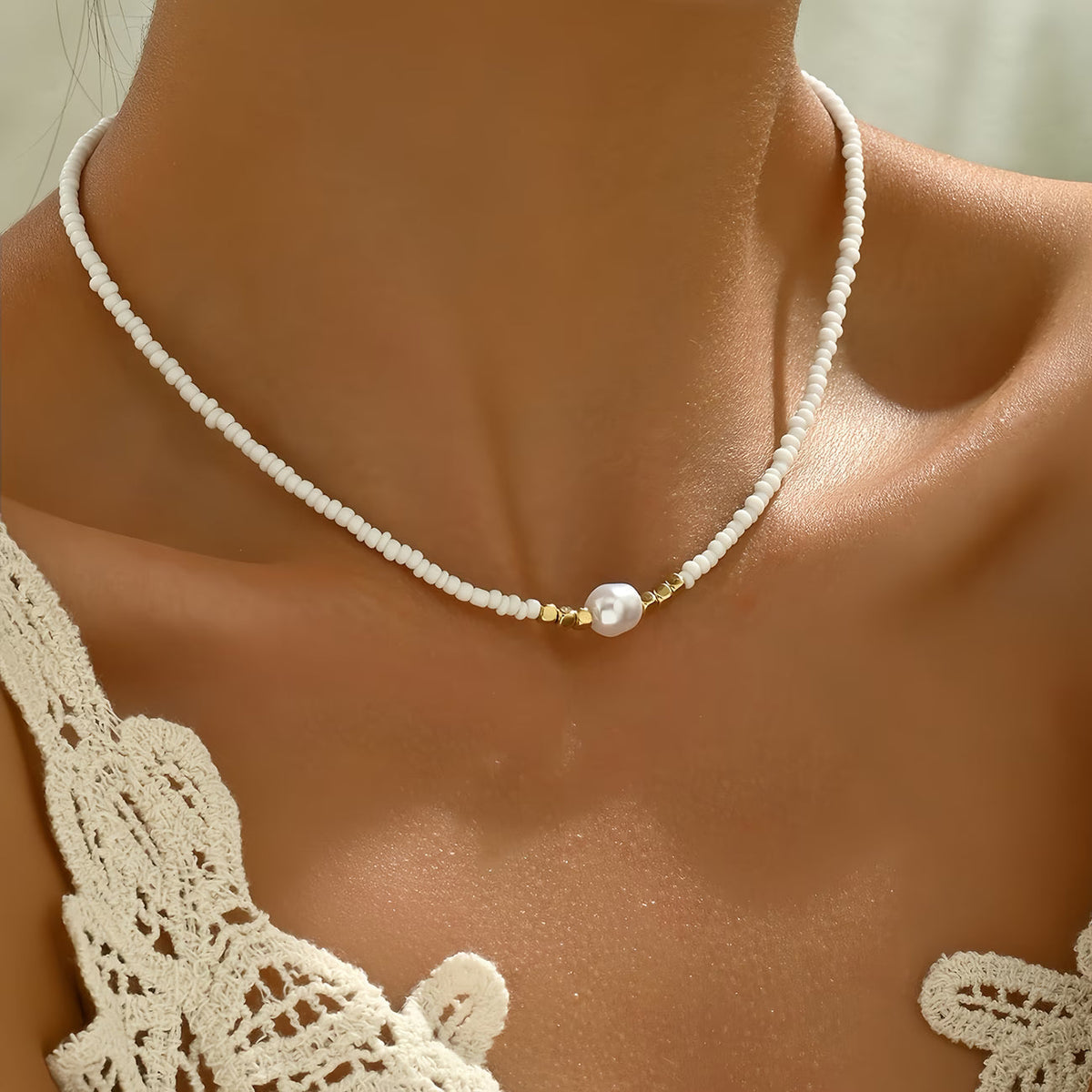 AZURINE | COLLANA MINIMAL TURCHESE E PERLA