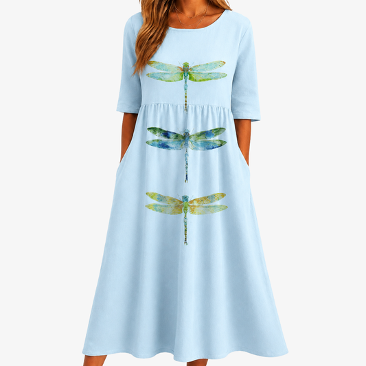 CHARLOTTE | ABITO MIDI A TASCHE SKY MEADOW DRAGONFLY