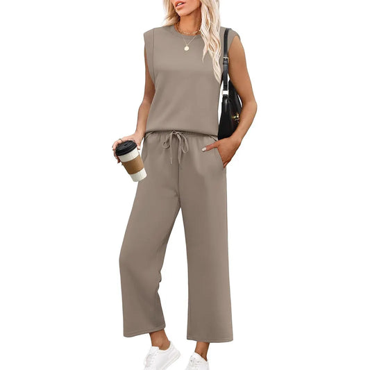 ROSEMARY | COMPLETO TOP SMANICATO E PANTALONE A GAMBA LARGA