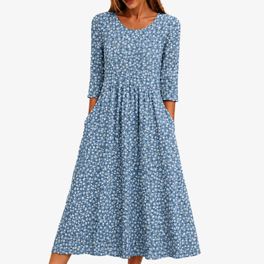 ISLA | ABITO LUNGO CON TASCHE BLUE DAISY GARDEN