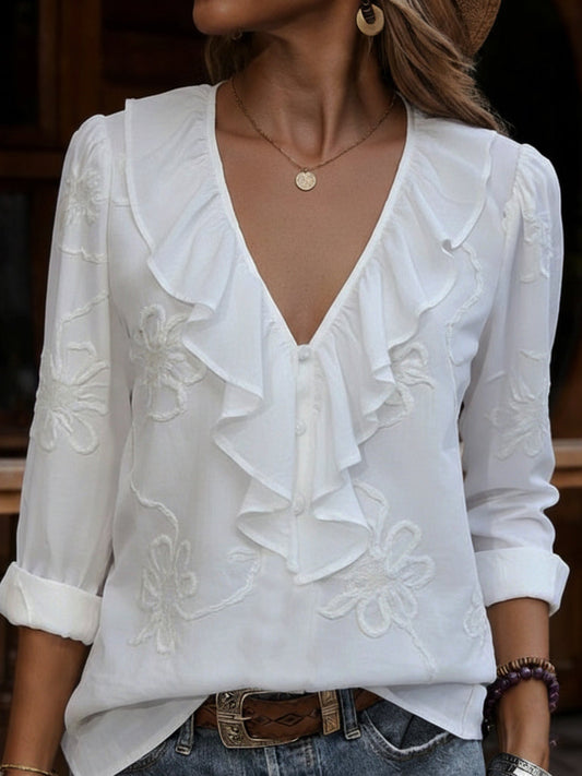 CELESTINE | CAMICIA VINTAGE A FIORI CON SCOLLO A V E VOLANT