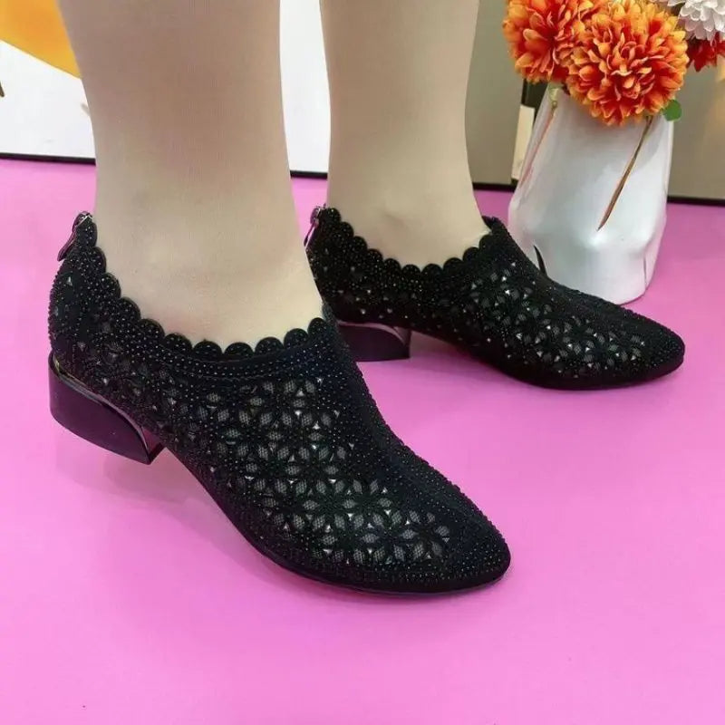 ROWENA | SCARPE CON TACCO A BLOCCO E BORDI IN PIZZO CRYSTAL SCALLOP