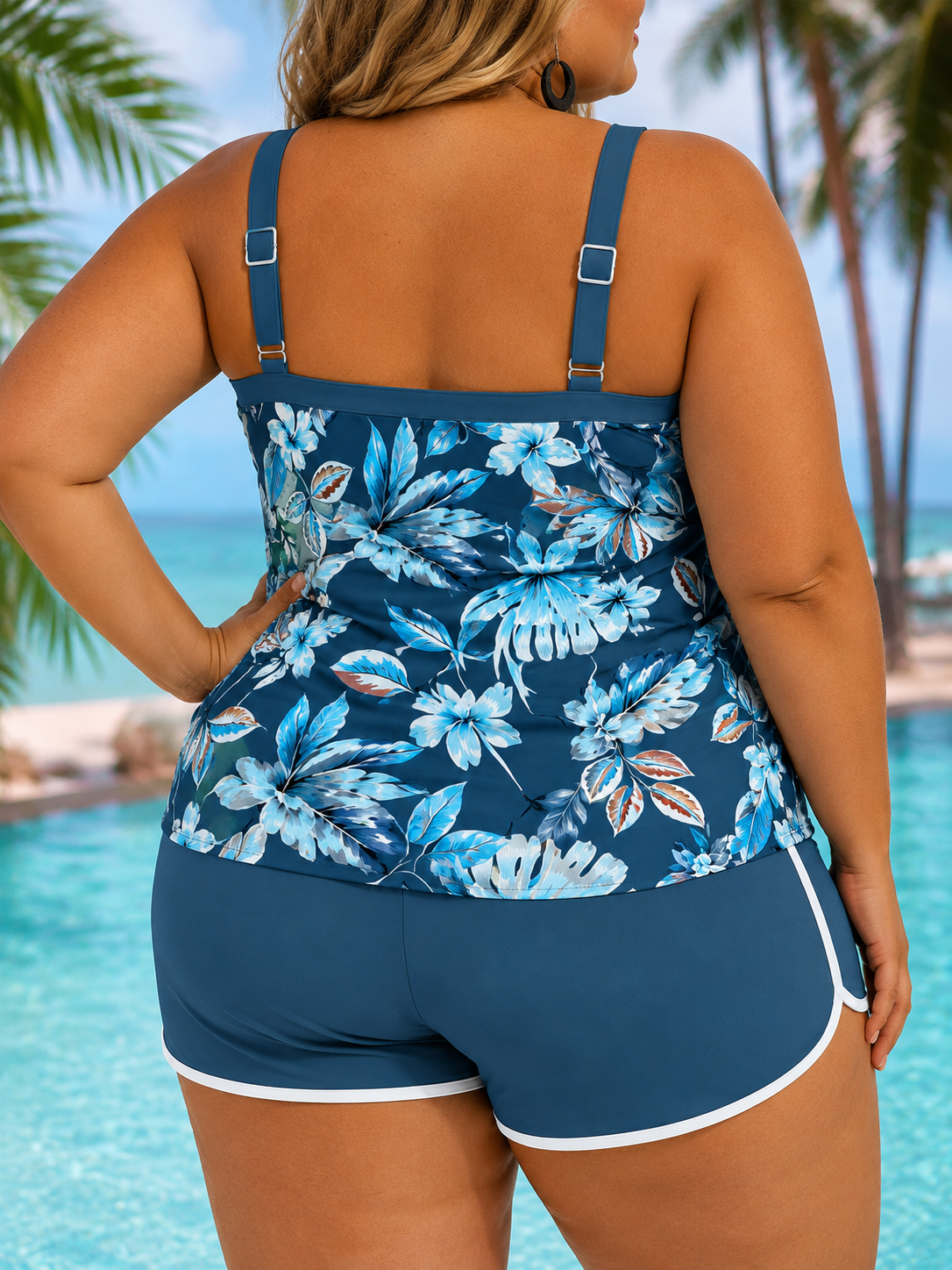 IMKE | TANKINI STAMPATO SENZA MANICHE CON SCOLLO A U TAGLIE FORTI