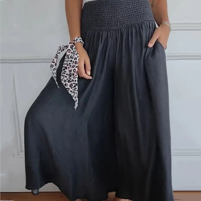 BLYTHE | PANTALONI IN DENIM A GAMBA LARGA E VITA ALTA CON ARRICCIATURA