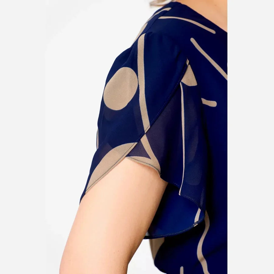 IVY | ABITO MIDI IN CHIFFON CON STAMPA A POIS BLU NAVY