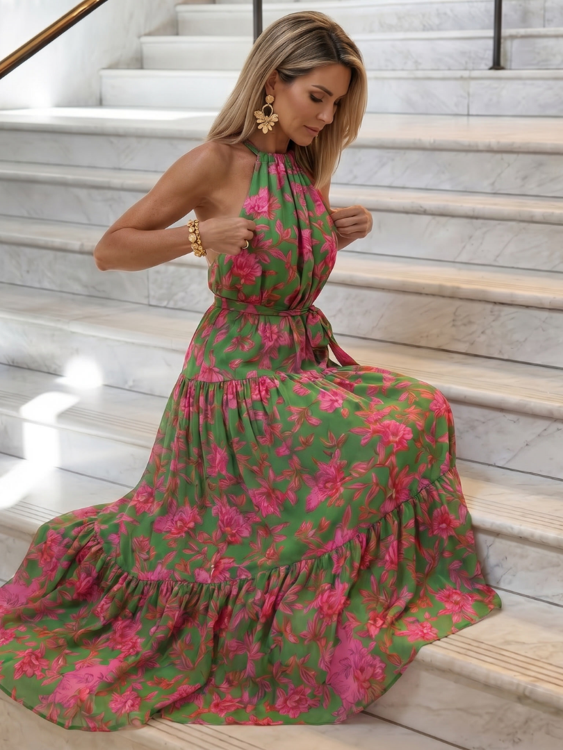 ROWEN | ABITO MIDI CON SCOLLO ALL'AMERICANA E DRAPPEGGI