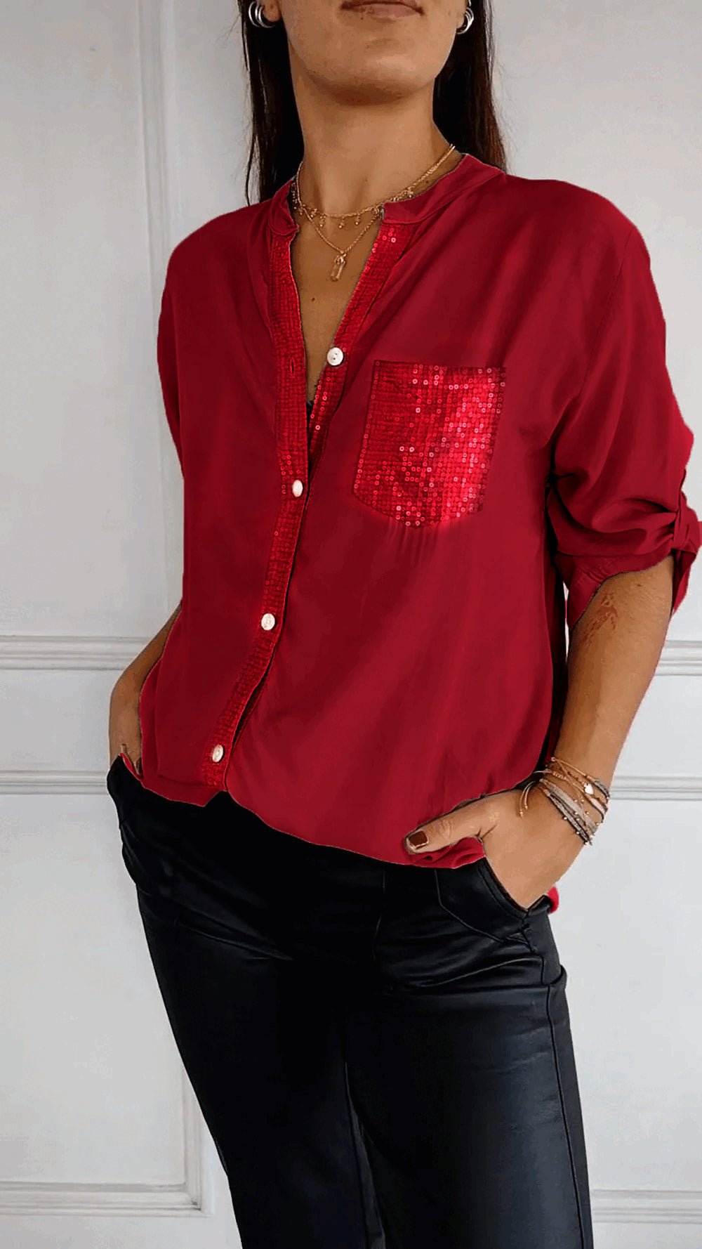 VERITY | CAMICIA BUTTON-DOWN CON PROFILO DI PAILLETTES