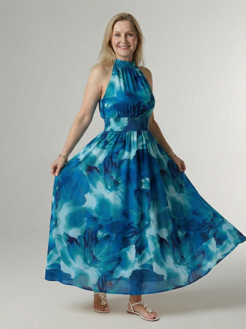 SYLIN | ABITO MIDI CON SCOLLO ALL'AMERICANA E ARRICCIATURA