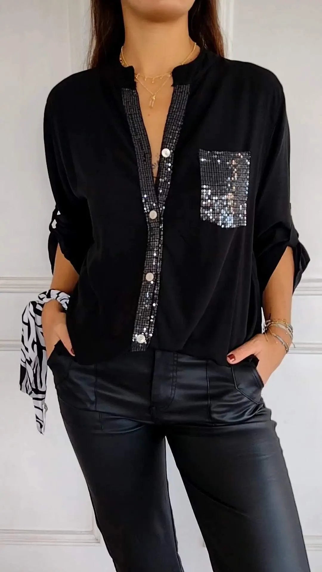VERITY | CAMICIA BUTTON-DOWN CON PROFILO DI PAILLETTES