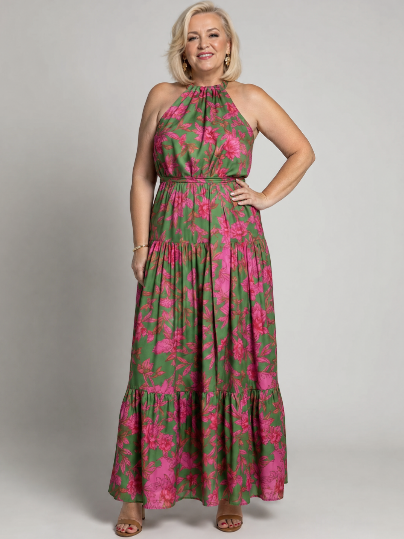 ROWEN | ABITO MIDI CON SCOLLO ALL'AMERICANA E DRAPPEGGI