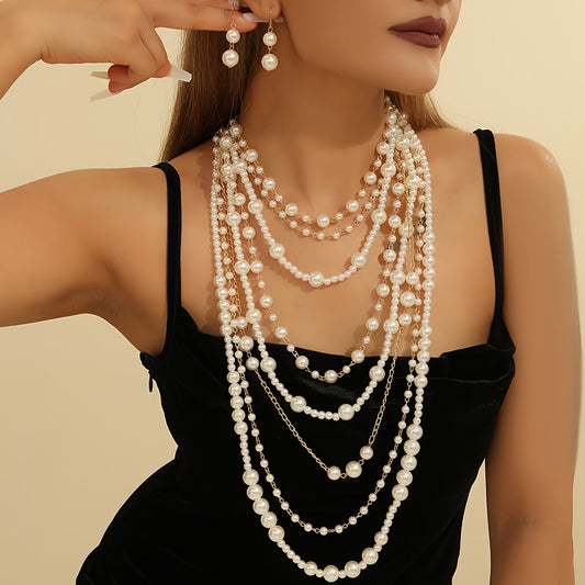 ZARIA | SET COLLANA STATEMENT MULTISTRATO CON PERLE BOHO