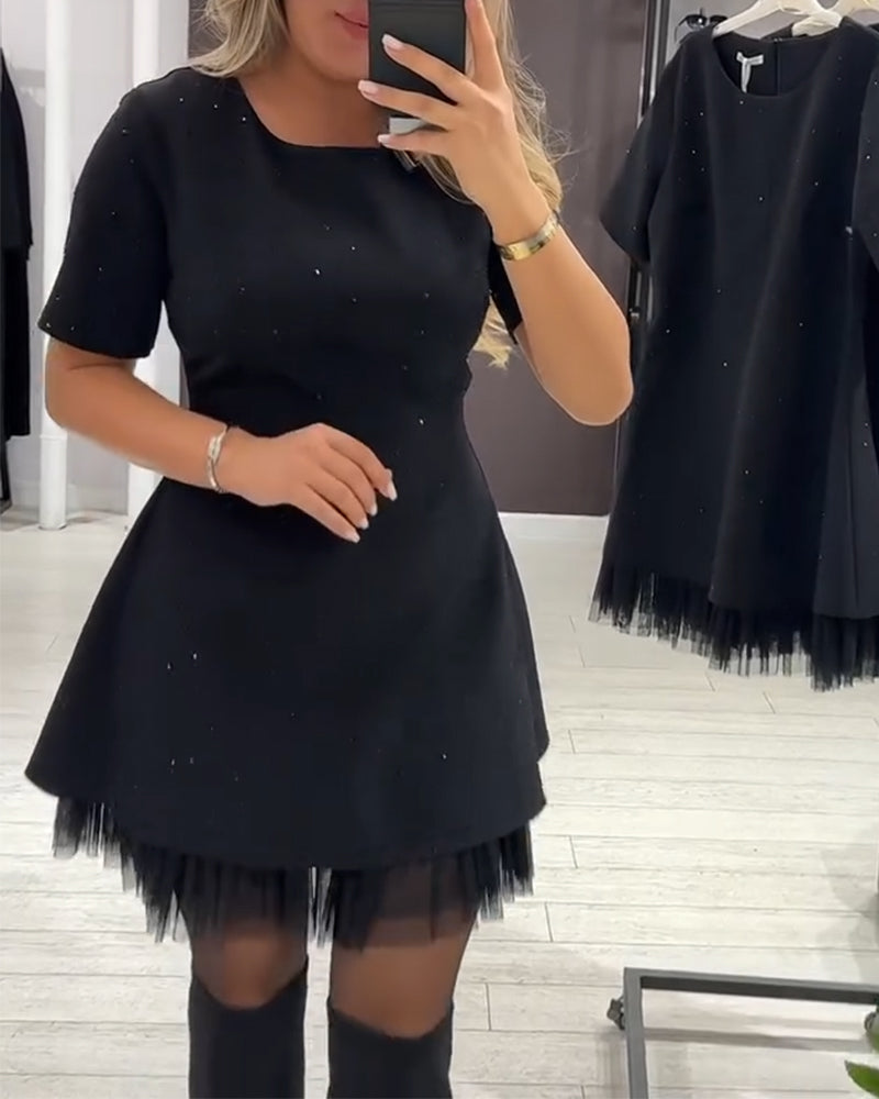 CHRISTEL | MINI ABITO CON ORLO IN TULLE SCINTILLANTE