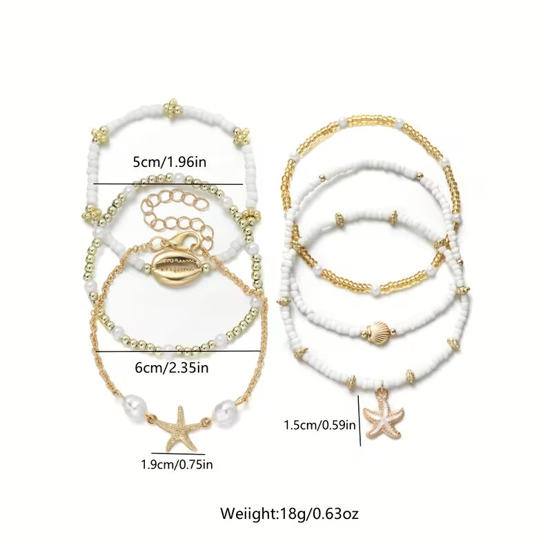 CORALIA | SET DI 6 BRACCIALETTI ORO COSTIERO E PERLE