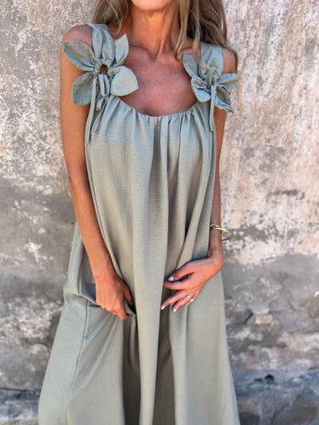SYBIL | ABITO MAXI SCOLLO A U CON SPALLINE A FIOCCO