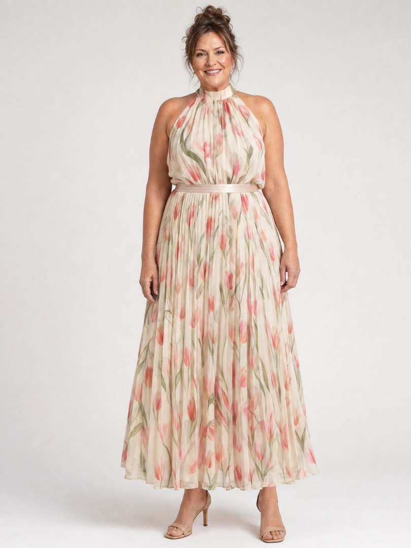 AURELLE | ABITO MIDI A FIORI CON SCOLLO ALL'AMERICANA