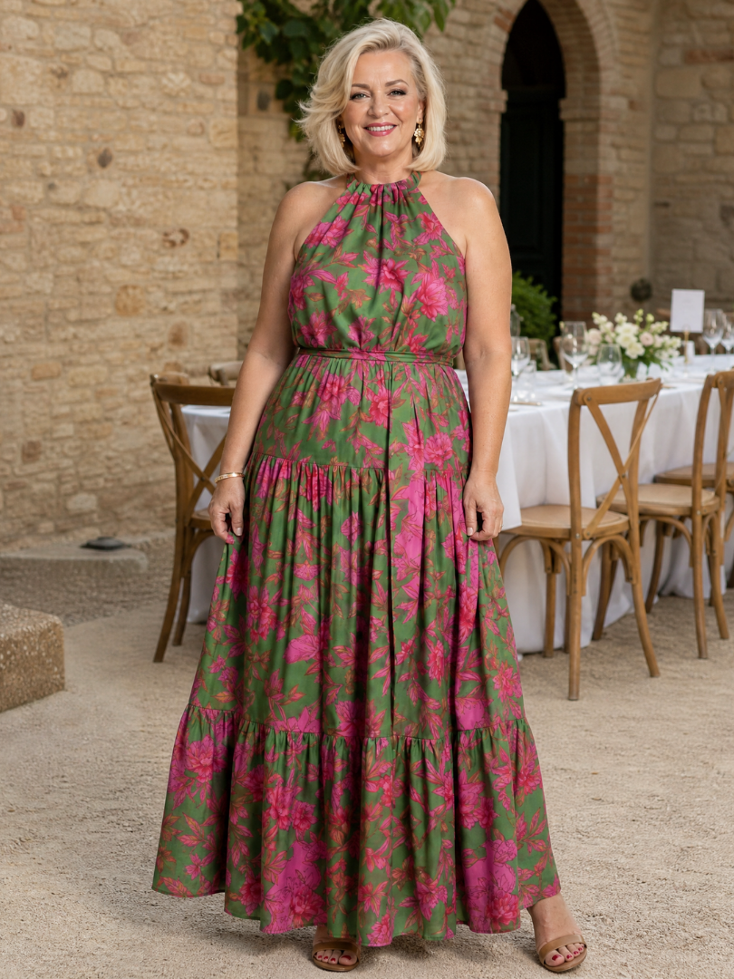 ROWEN | ABITO MIDI CON SCOLLO ALL'AMERICANA E DRAPPEGGI
