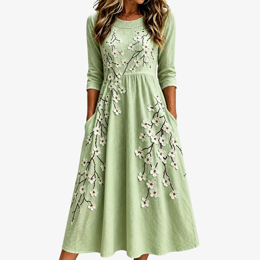 ELIZA | ABITO MIDI A TASCHE SAGE BLOSSOM GARDEN