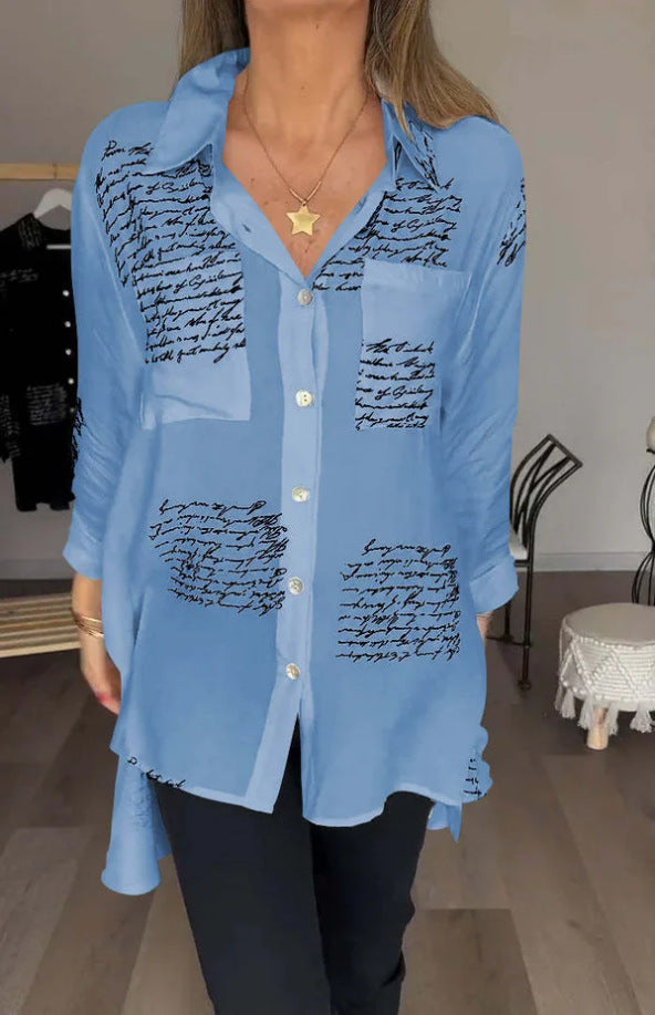 GLYNIS | CAMICIA OVERSIZE CON STAMPA SCRITTA E BOTTONI