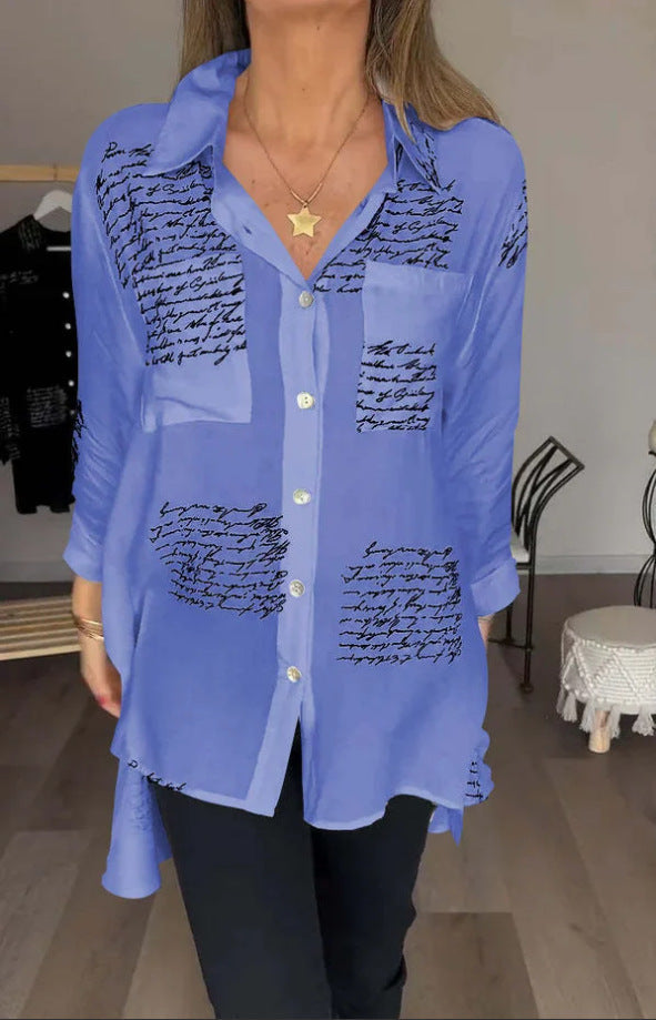 GLYNIS | CAMICIA OVERSIZE CON STAMPA SCRITTA E BOTTONI