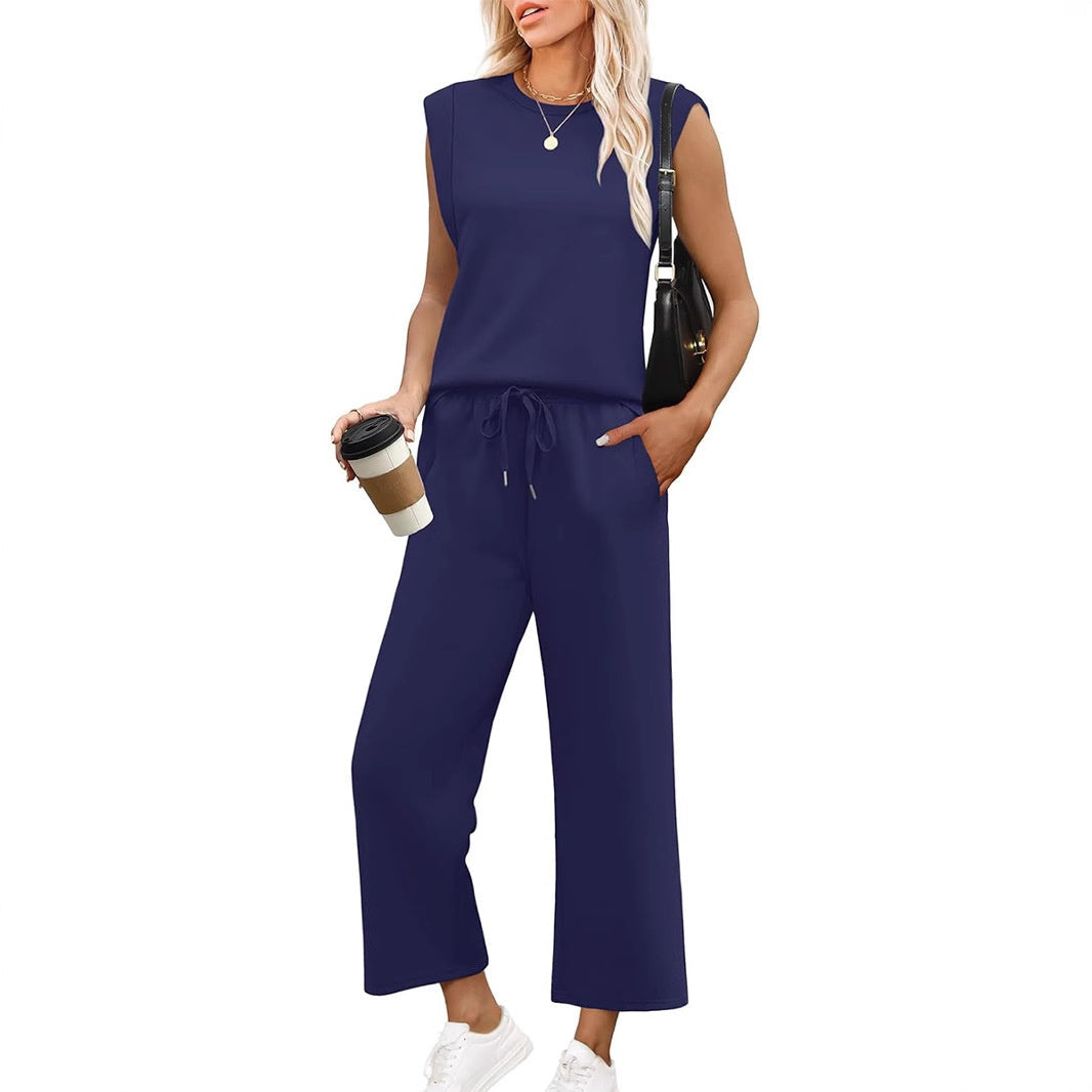 ROSEMARY | COMPLETO TOP SMANICATO E PANTALONE A GAMBA LARGA